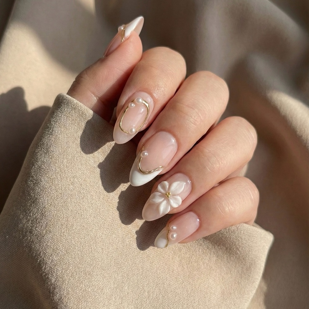 Pearl Veil French  | press on nails | Handmade
